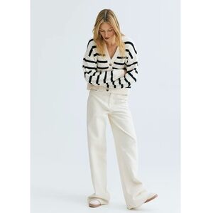 H&M Chunky Oversized Buttondown Cardigan Sweater in Black & White Size Medium